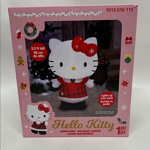 Hello Kitty Festive Inflatable in Red and White plaid dress 3.2 feet tall